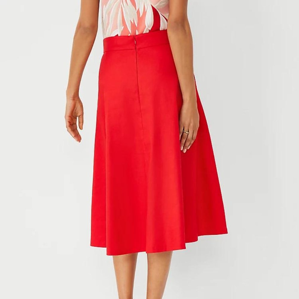 New Ann Taylor Petite Linen Blend Button Tie Waist Midi Skirt - Picture 2 of 2